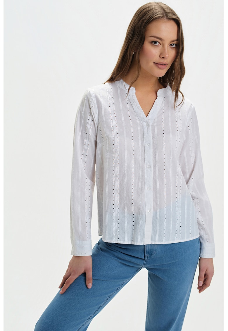 Camasa-tunica cu model cu broderie si perforatii - Alb