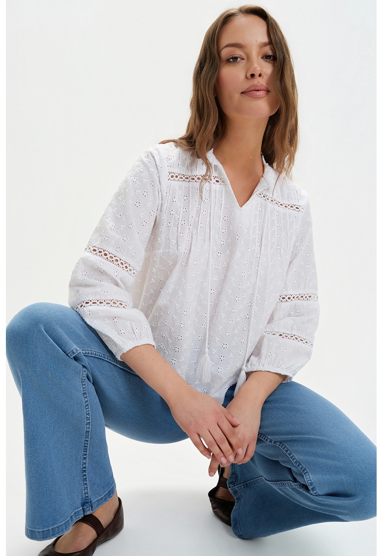 Bluza-tunica cu model cu perforatii - Alb
