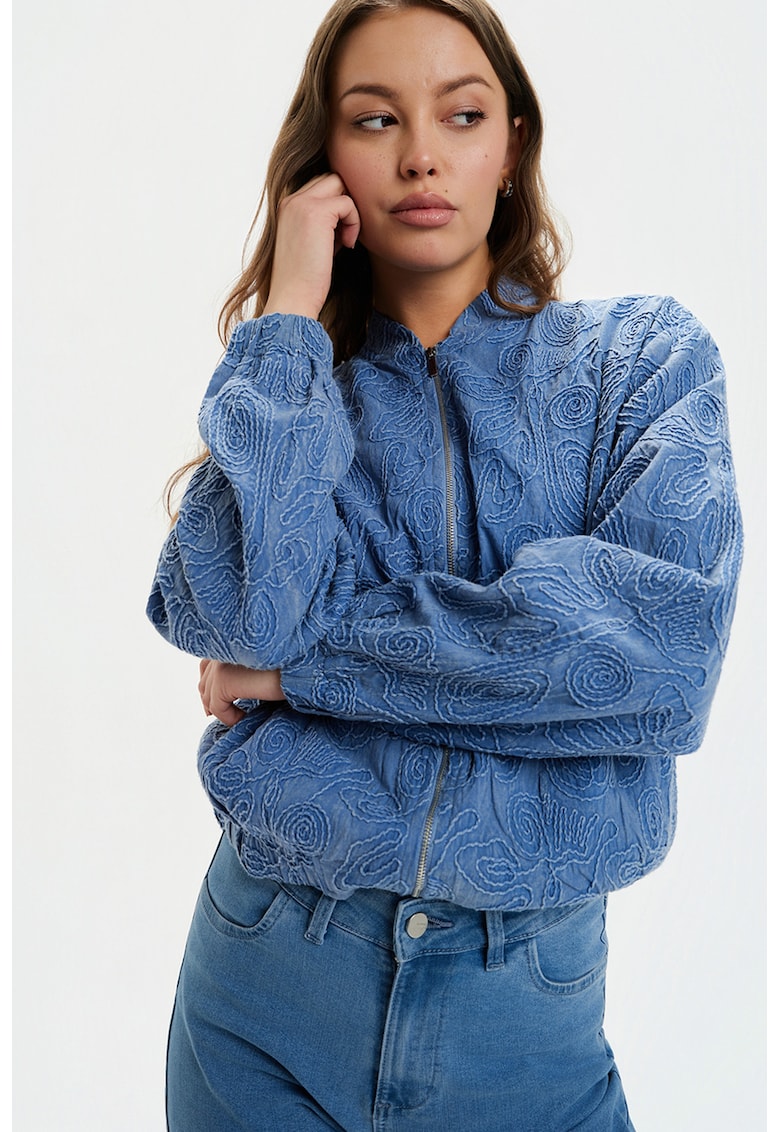 Jacheta crop cu fermoar - Albastru deschis