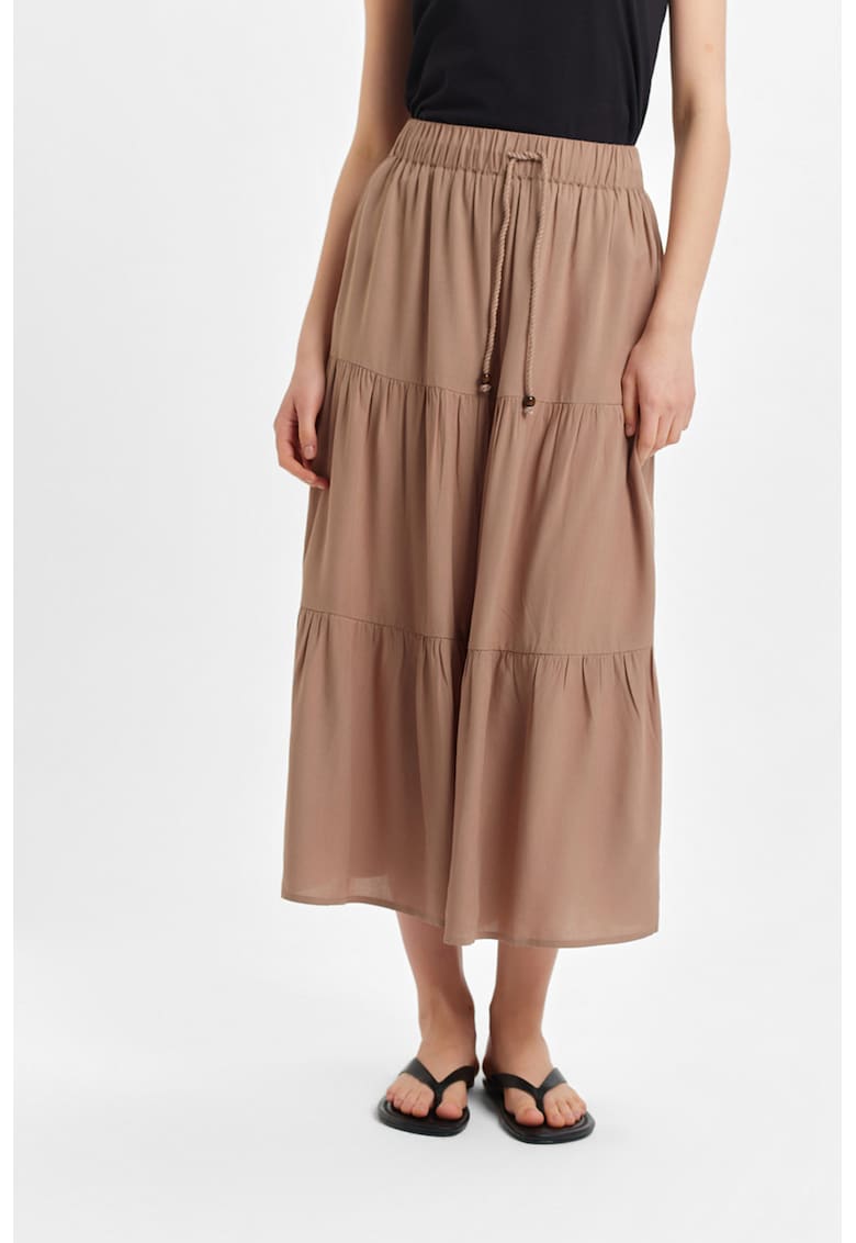 Fusta midi cu talie medie - Maro camel