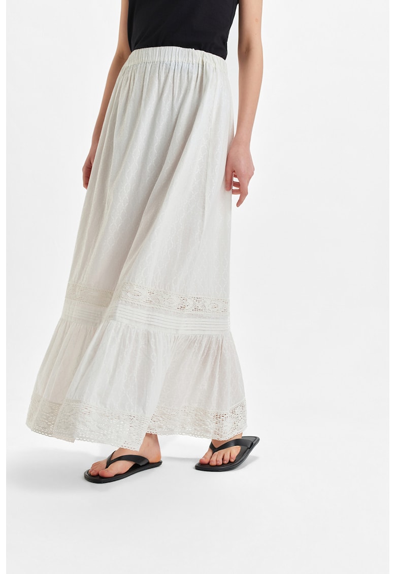Fusta maxi din bumbac cu talie elastica - Alb