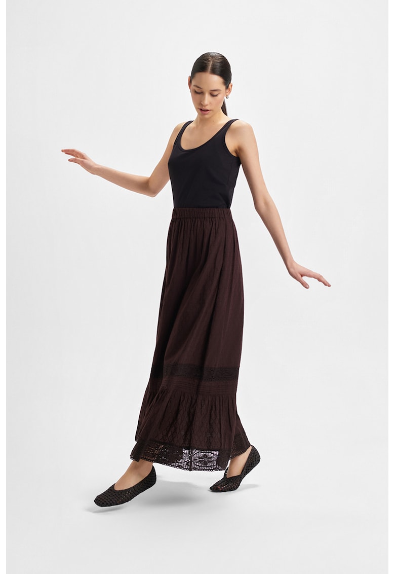 Fusta maxi din bumbac cu talie elastica - Maro inchis