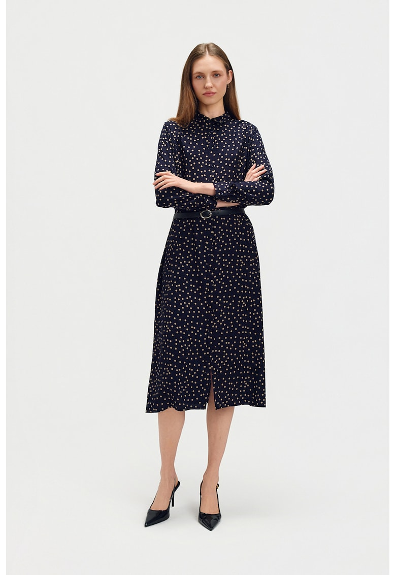 Rochie midi cu model si slit frontal - Albastru ultramarin/Bej