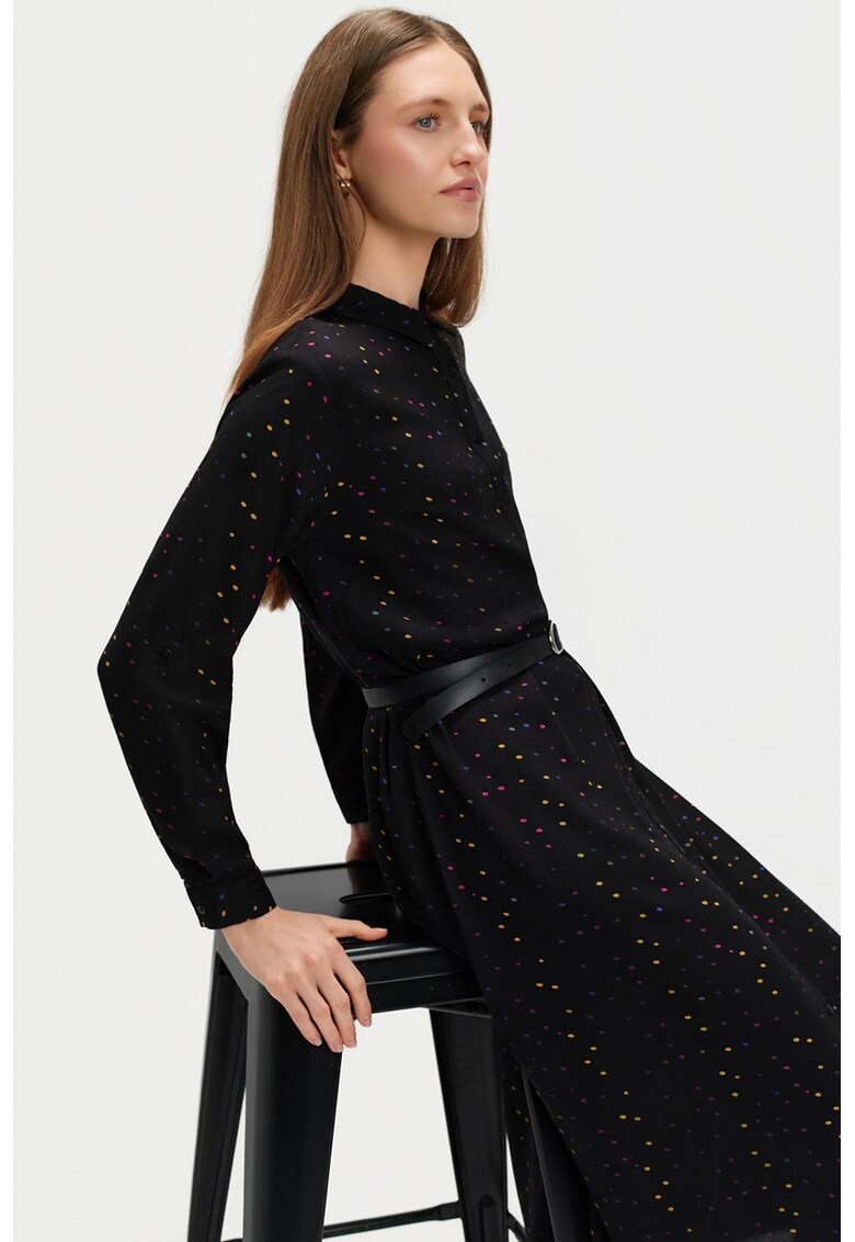 Rochie midi cu model si slit frontal - Negru