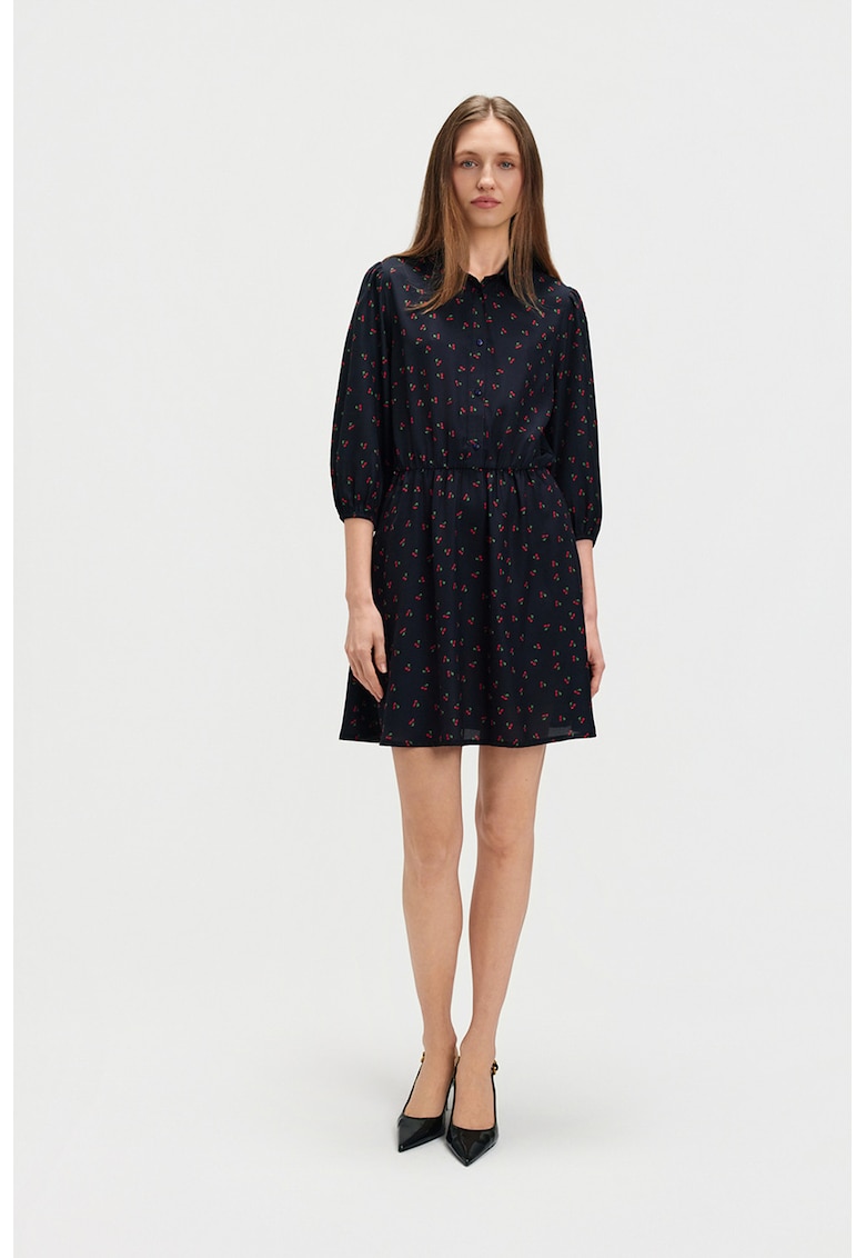 Rochie scurta cu model si maneci medii - Rosu/Negru