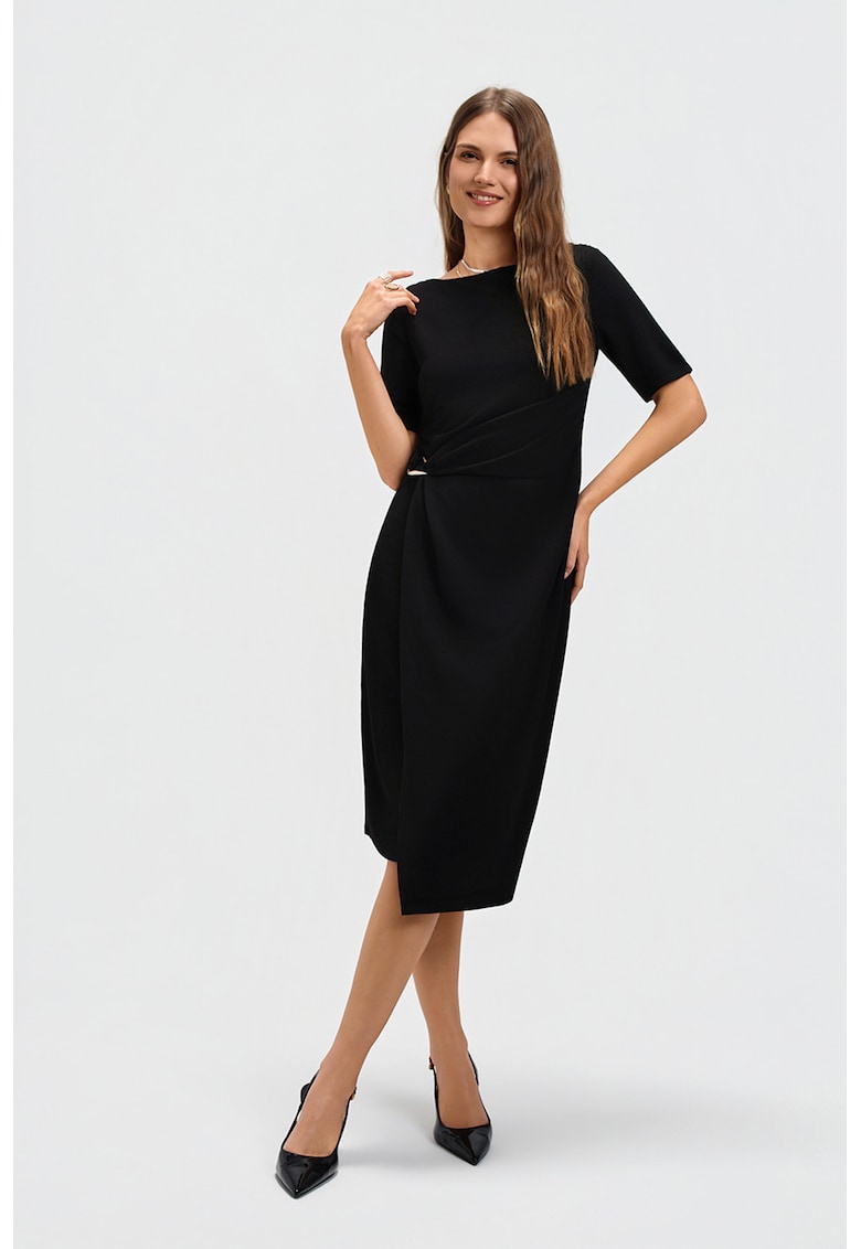 Rochie midi cu detaliu drapat - Negru