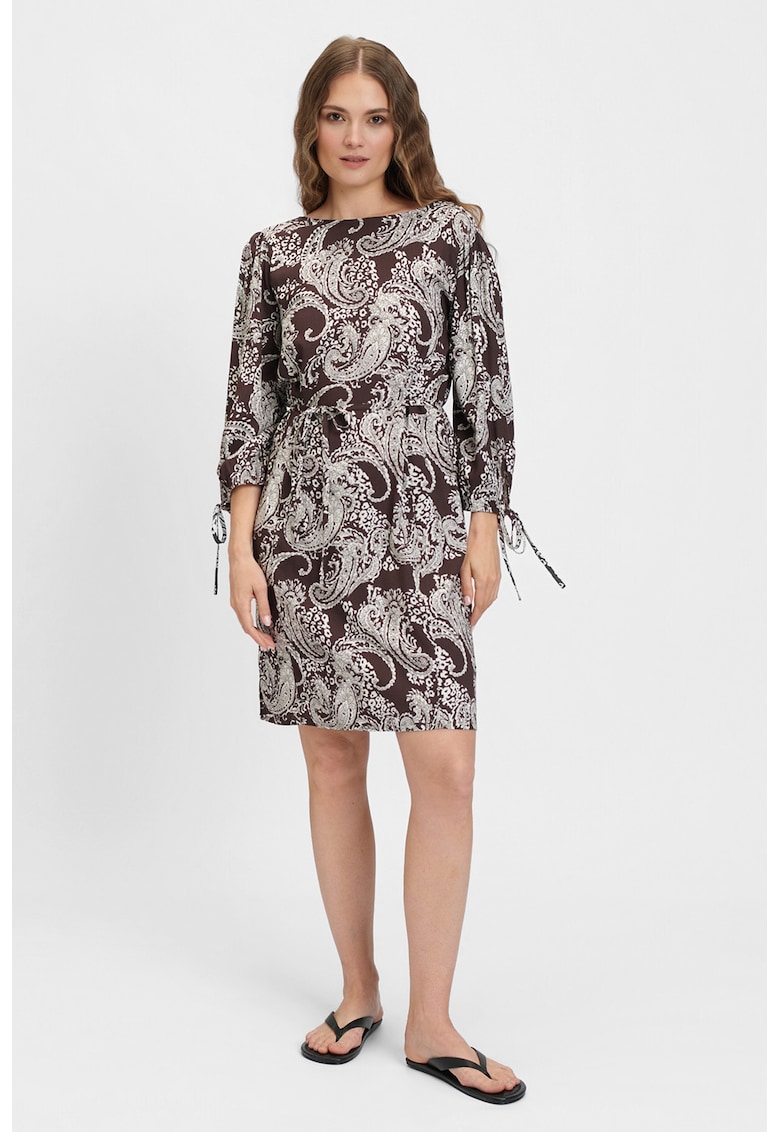 Rochie scurta cu model paisley - Alb/Maro inchis