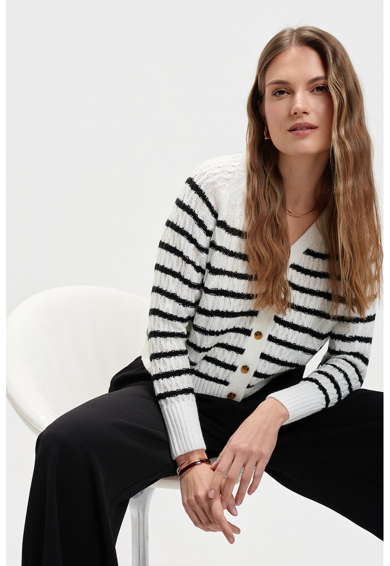 Cardigan regular fit cu nasturi - Alb/Negru