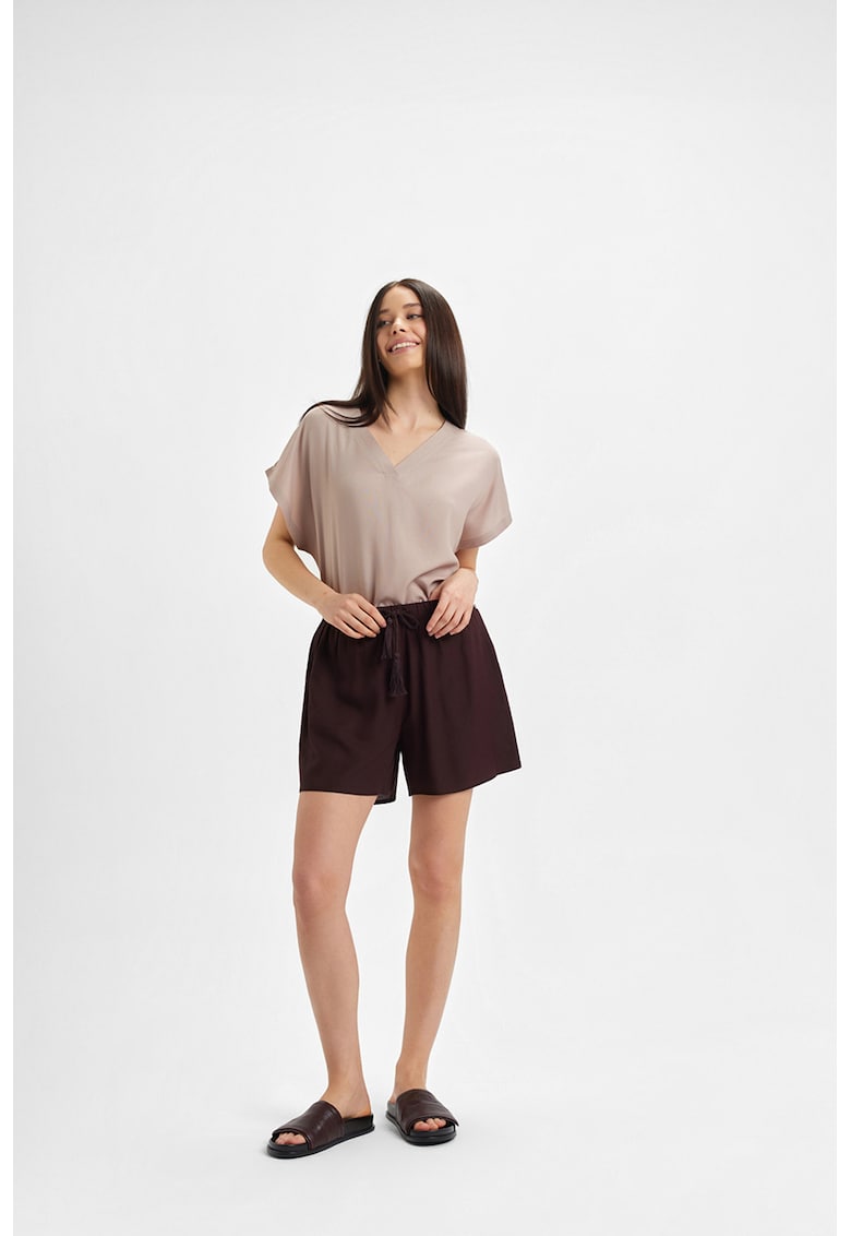 Pantaloni scurti cu snur de ajustare cu canaf - Maro inchis