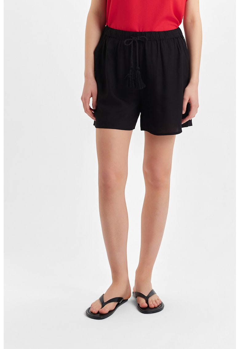 Pantaloni scurti cu snur de ajustare cu canaf - Negru
