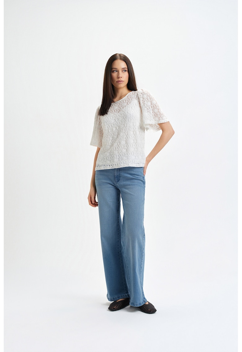 Bluza cu maneci bufante brodate - Alb