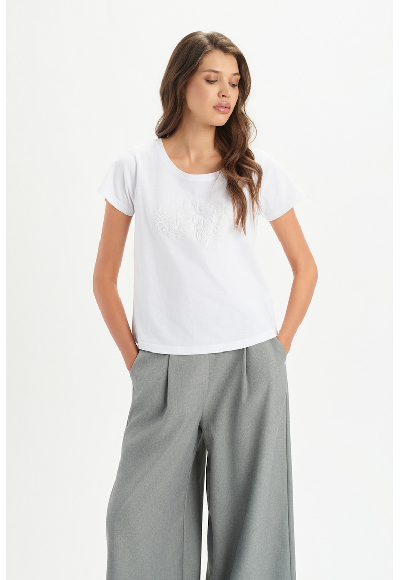 Tricou din bumbac cu model cu broderie - Alb optic