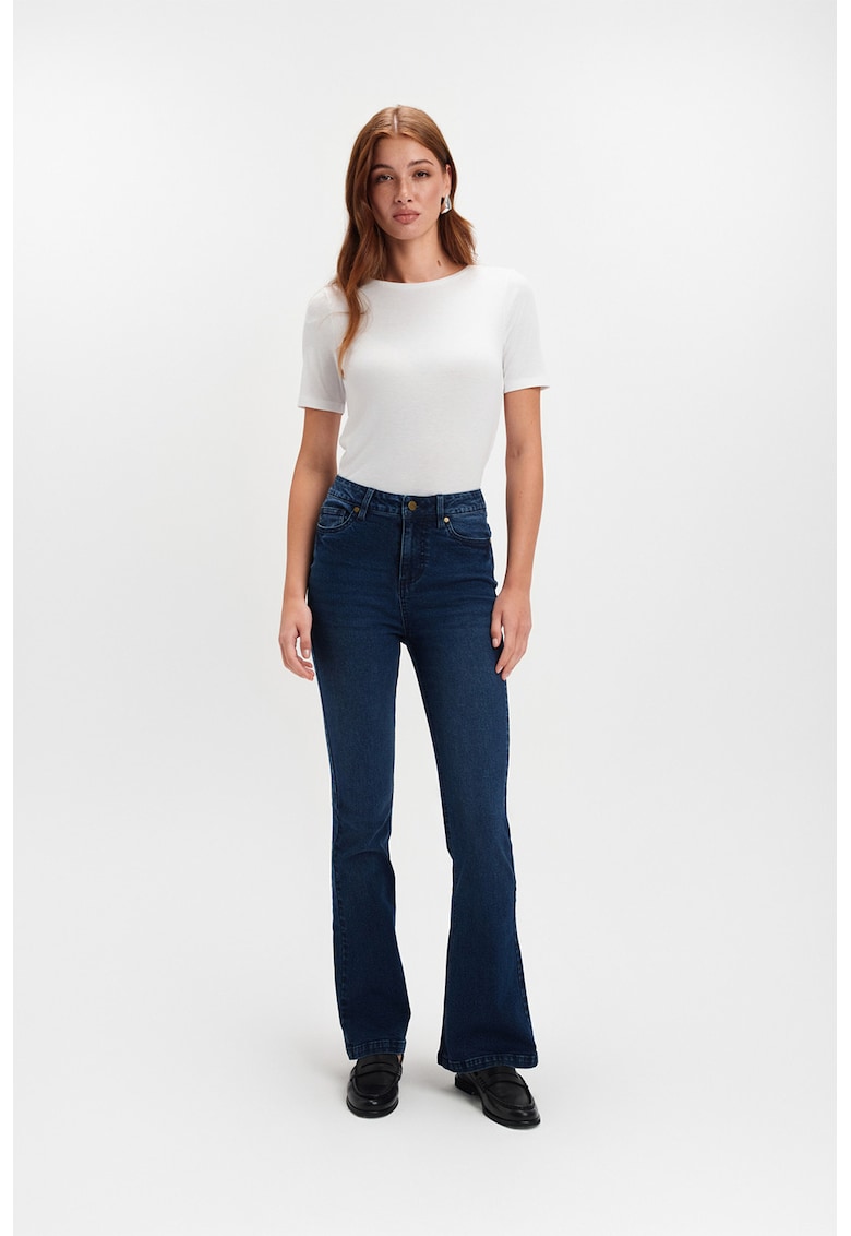 Blugi bootcut cu talie inalta - Bleumarin