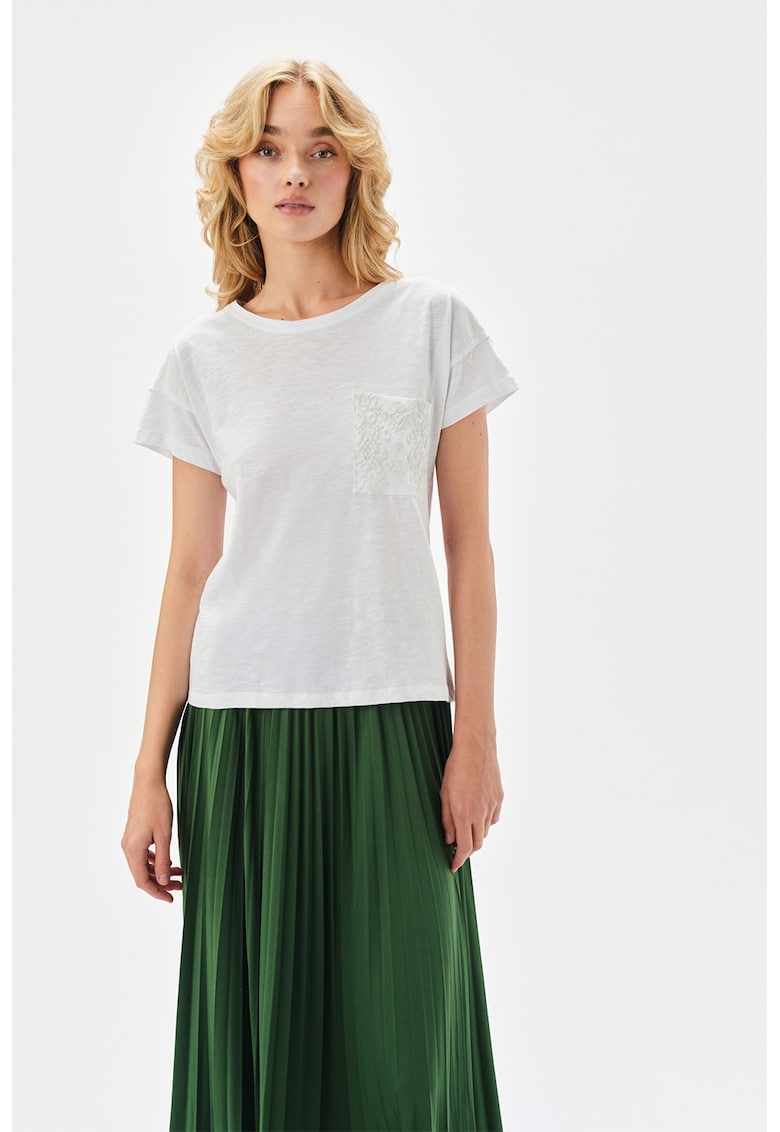 Tricou din bumbac cu buzunar pe piept - Alb
