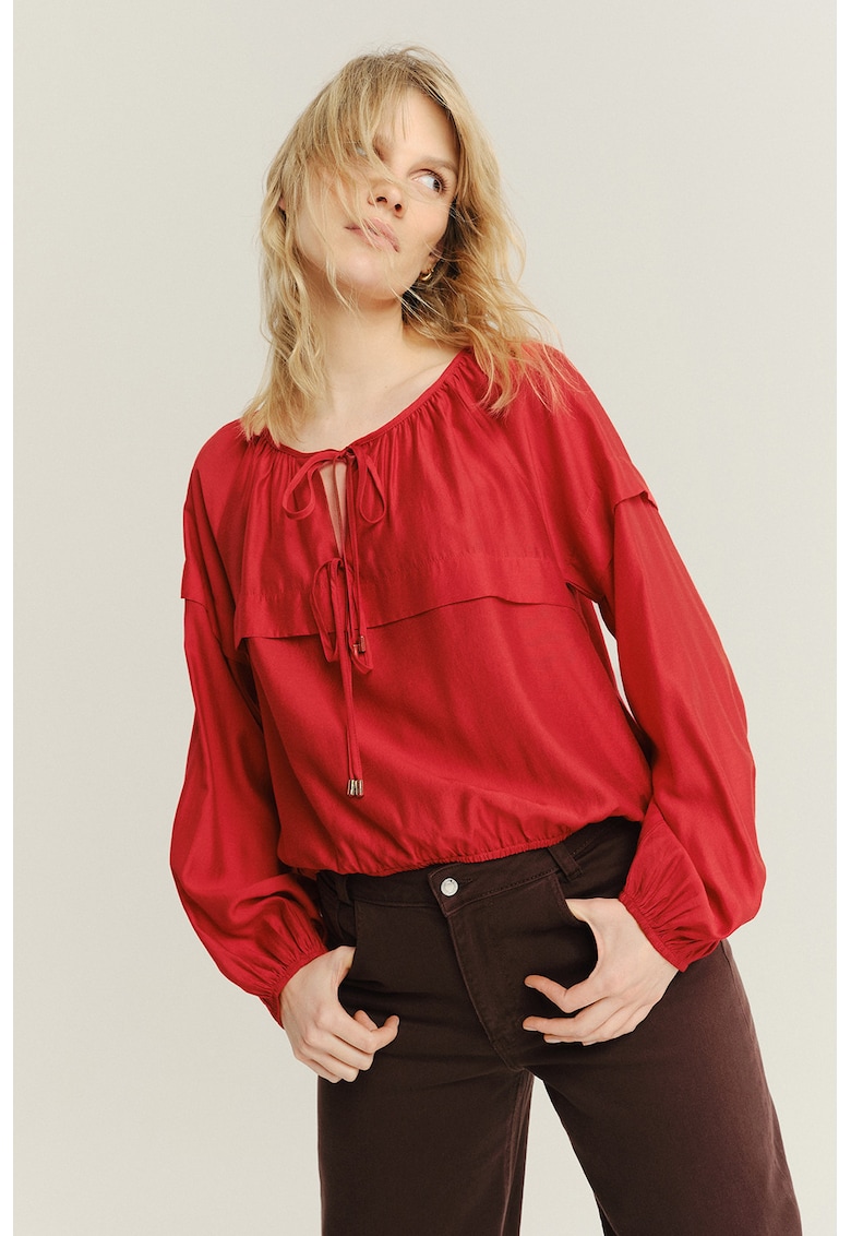 Bluza cu decolteu rotund si mansete elastice - Rosu