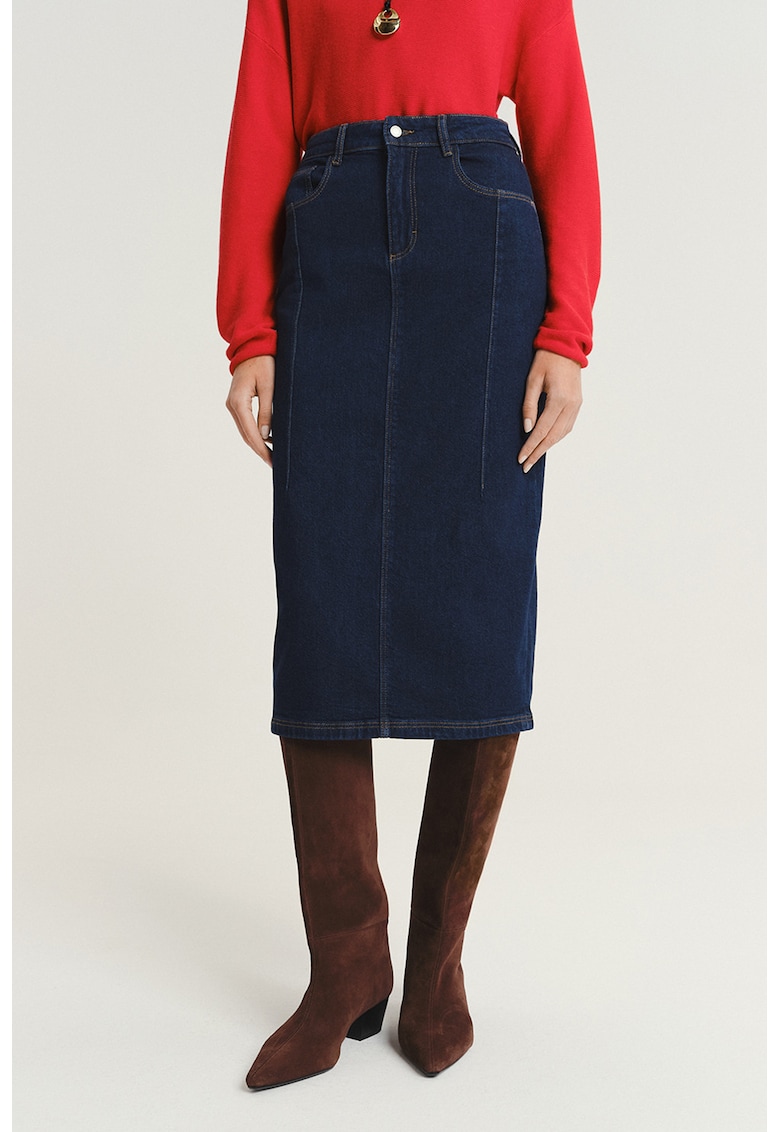 Fusta midi in denim - Albastru ultramarin