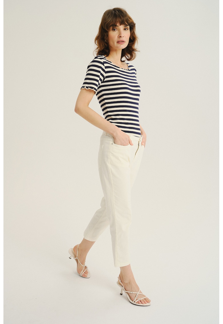 Pantaloni crop cu talie inalta - Alb fildes