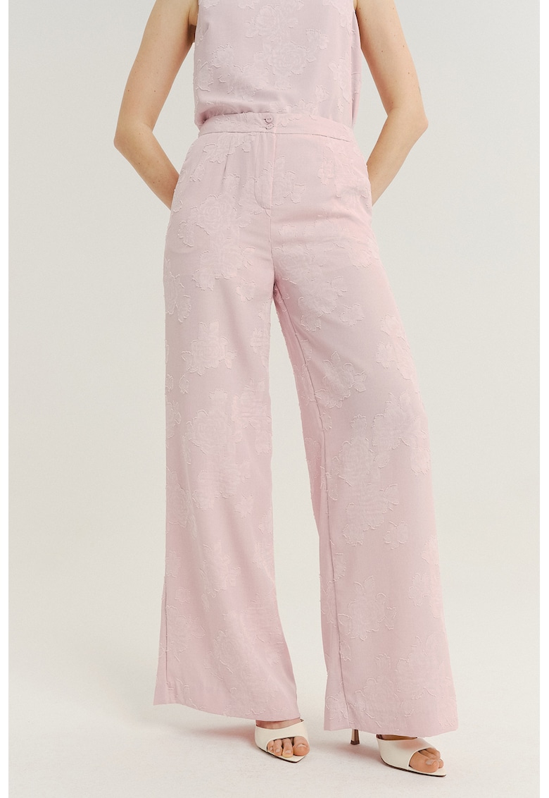 Pantaloni brodati cu croiala ampla - Roz pastel