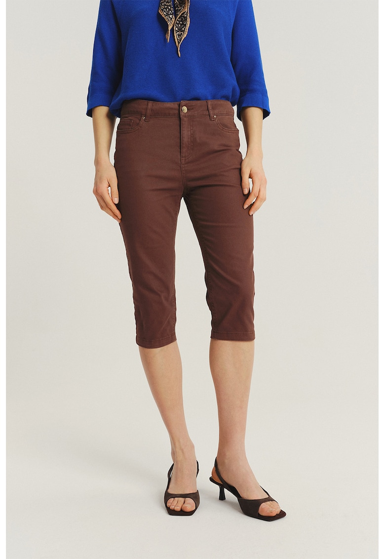 Pantaloni din amestec de in cu croiala ampla - Maro cognac