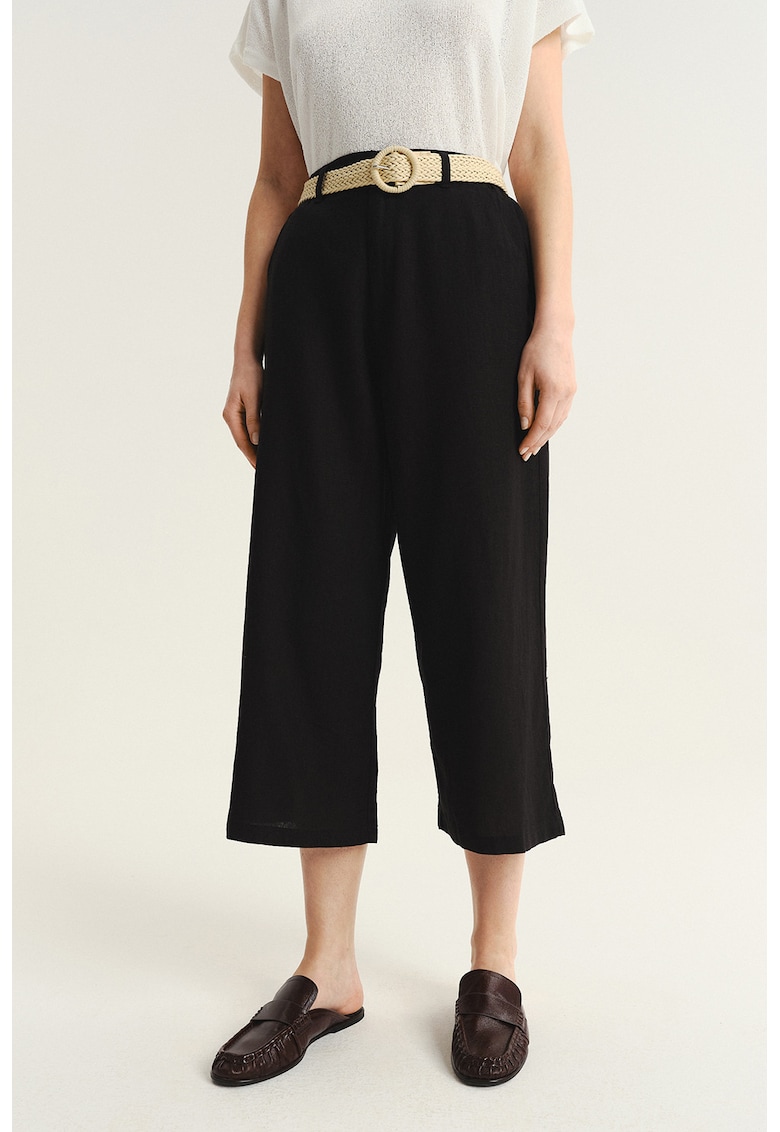 Pantaloni capri din amestec de in - Negru