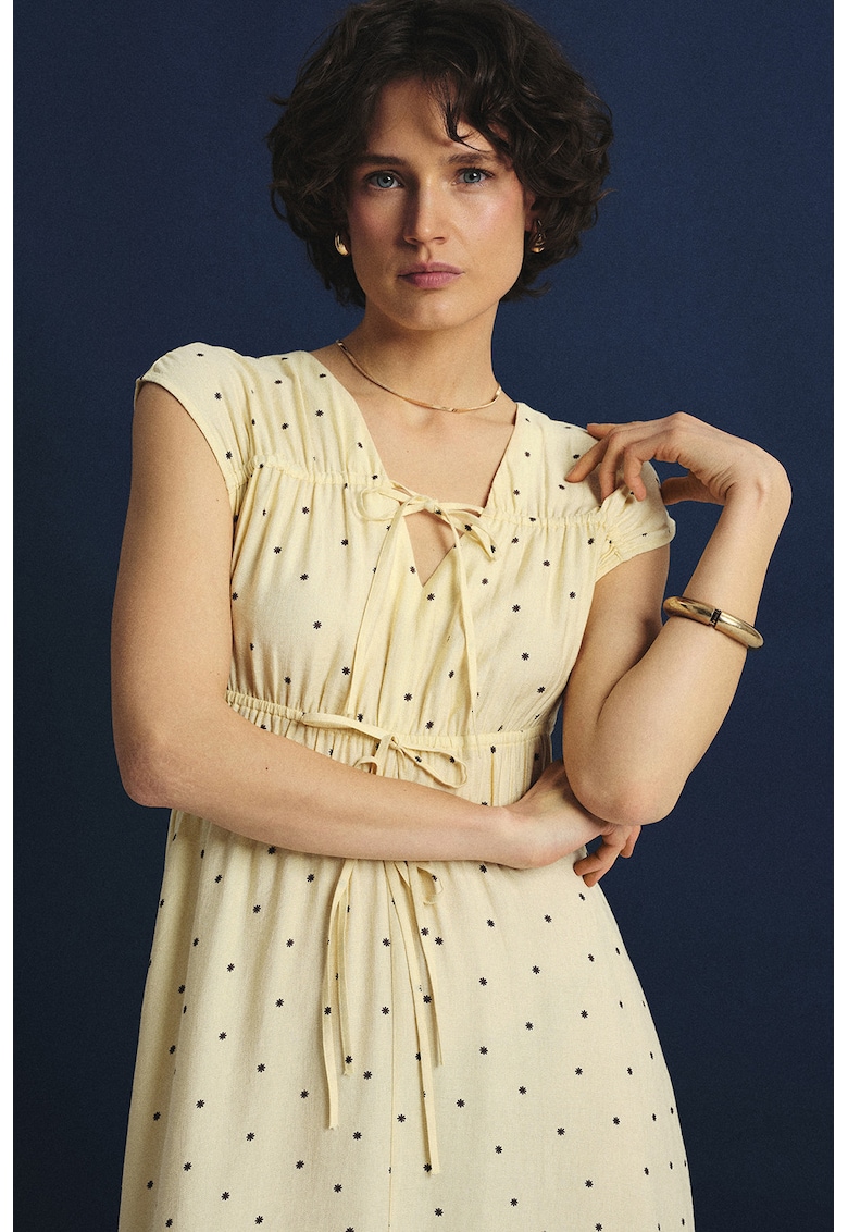 Rochie midi cu model - Maro/Galben deschis