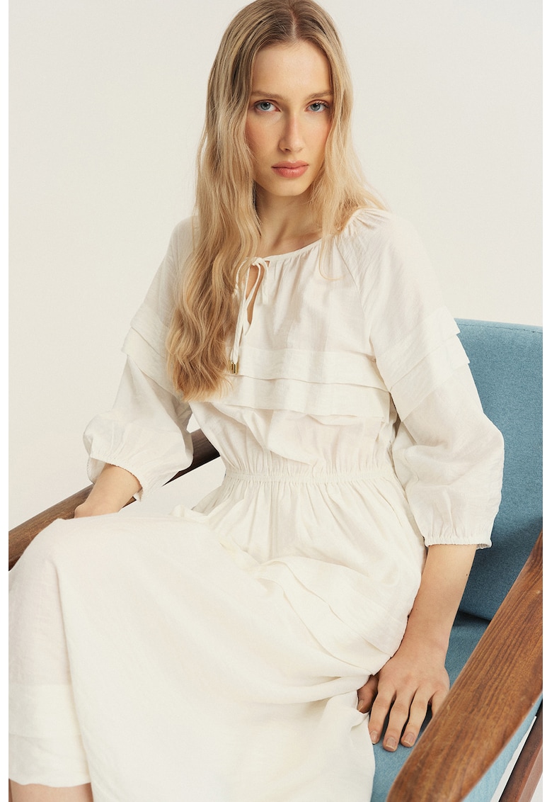 Rochie midi cu decolteu rotund - Alb murdar