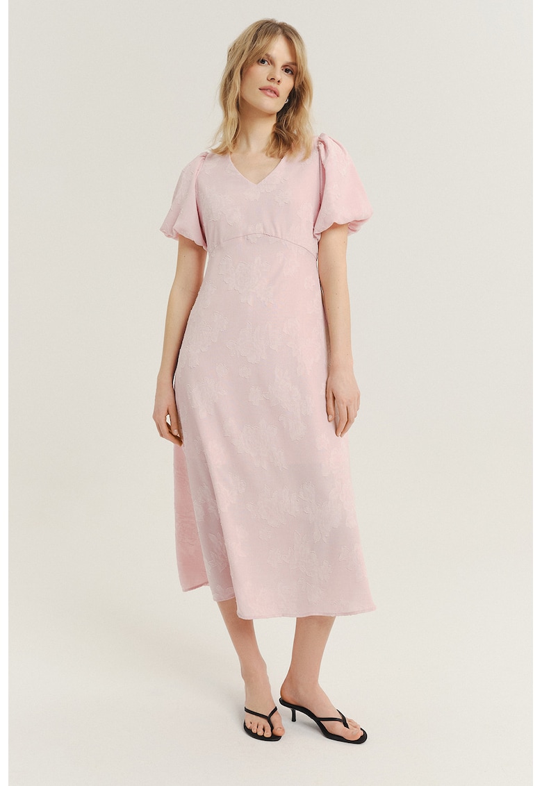 Rochie cu talie empire si maneci scurte - Roz pastel