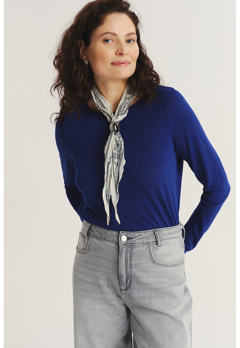 Bluza lejera cu model uni si decolteu la baza gatului - Bleumarin