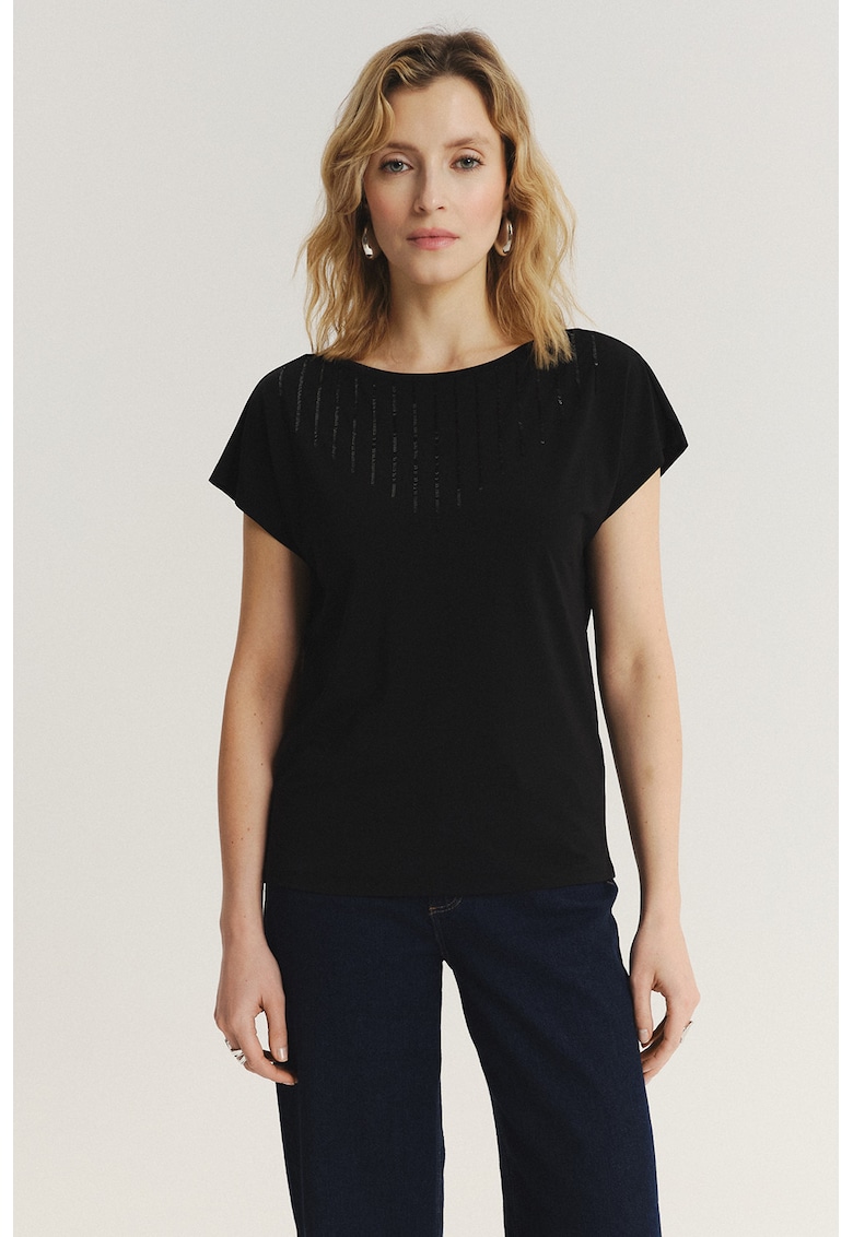 Bluza cu aplicatie cu strasuri - Negru