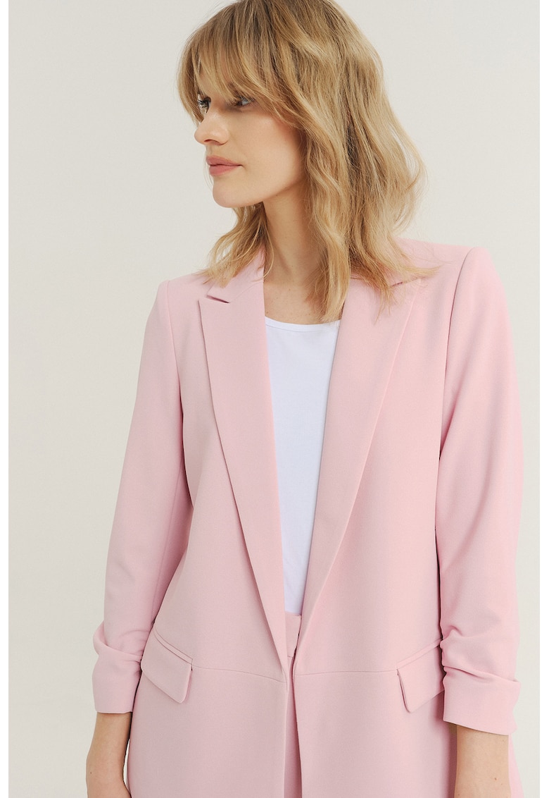 Sacou cu model uni si maneci trei sferturi - Roz pastel