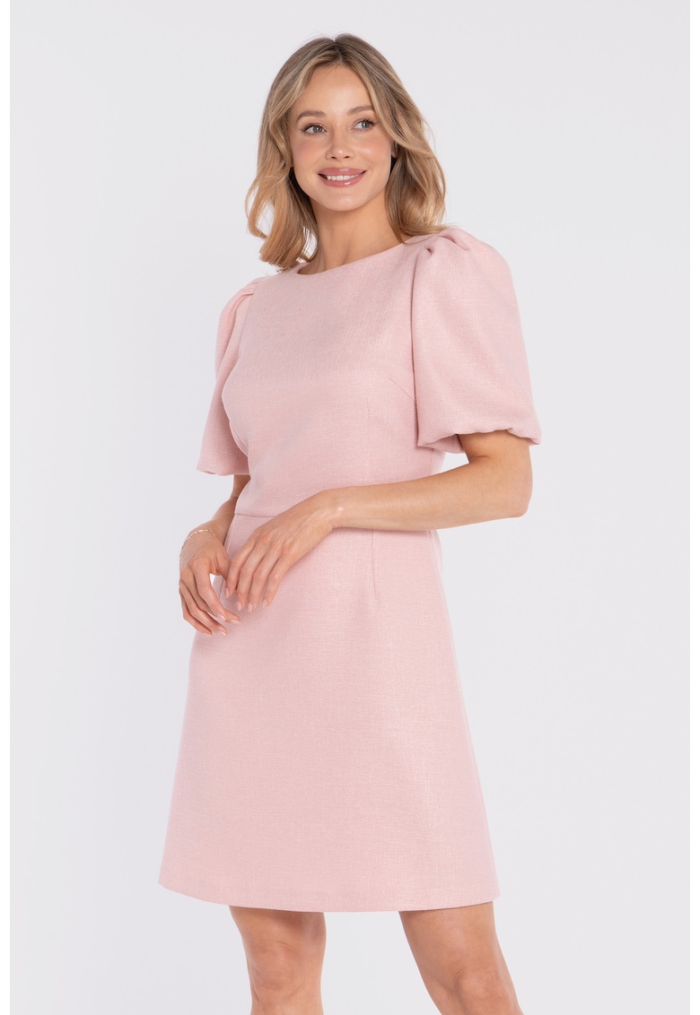 Rochie mini cu maneci bufante - - Roz piersica