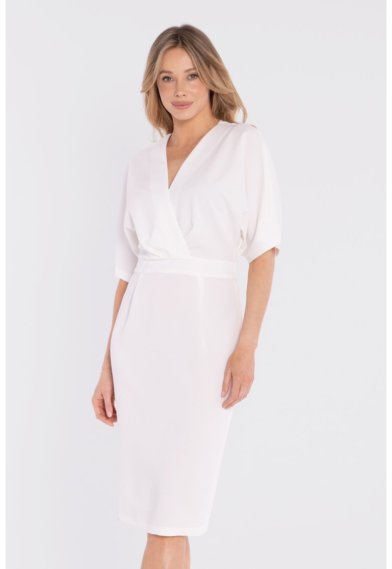 Rochie midi cu decolteu cache-coeur - concept A trois - Bej - Ecru