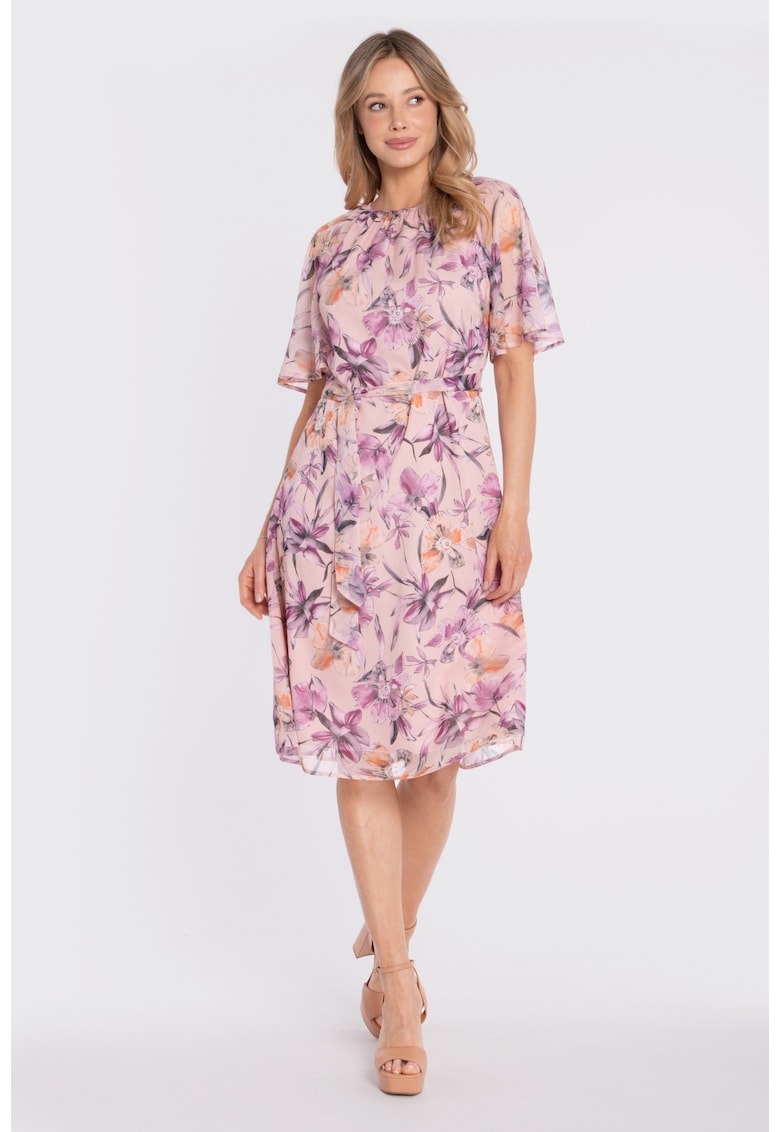 Rochie midi vaporoasa cu imprimeu - Multicolor