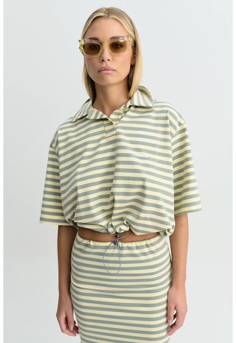 Tricou crop cu model cu dungi Blanche - Gri/Galben