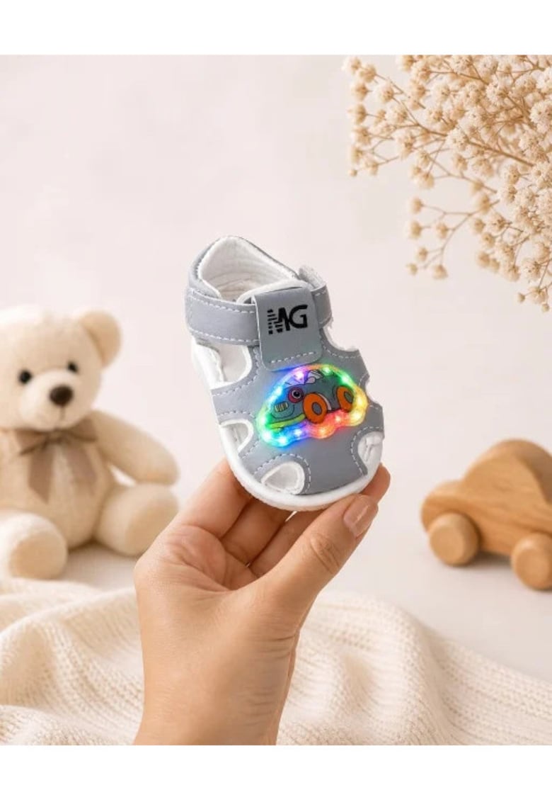 Sandalute cu masinuta cu luminite - Masinuta colorata - Gri
