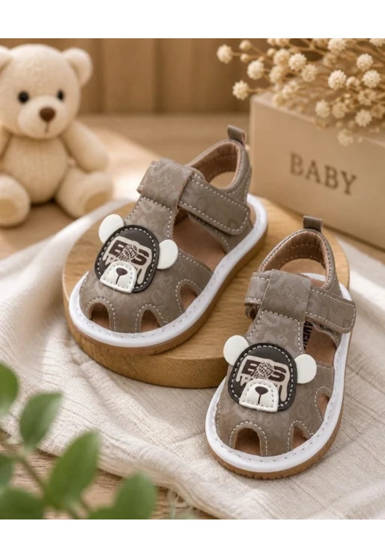 Sandalute cu piuitoare - Happy Cute Bear - Maro