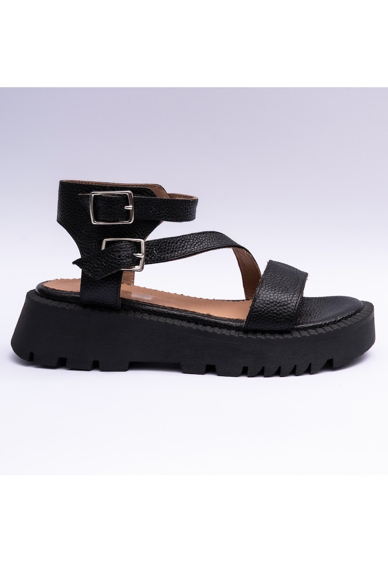 Sandale dama din piele naturala cu barete - negre - Negru