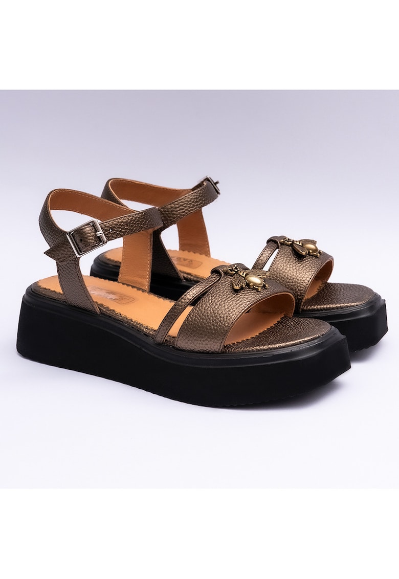 Sandale dama din piele naturala - bronz - Bronz-maro