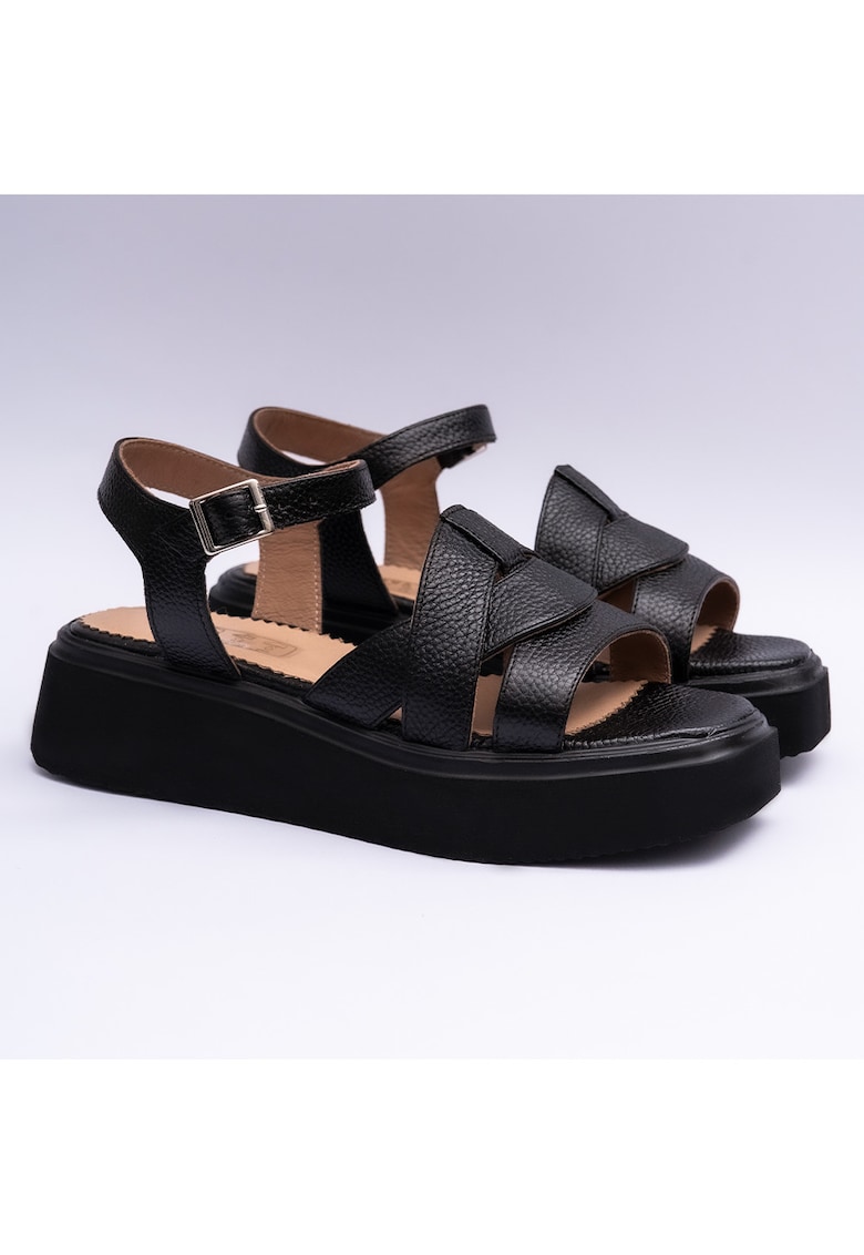 Sandale dama cu barete din piele naturala - negre - Negru