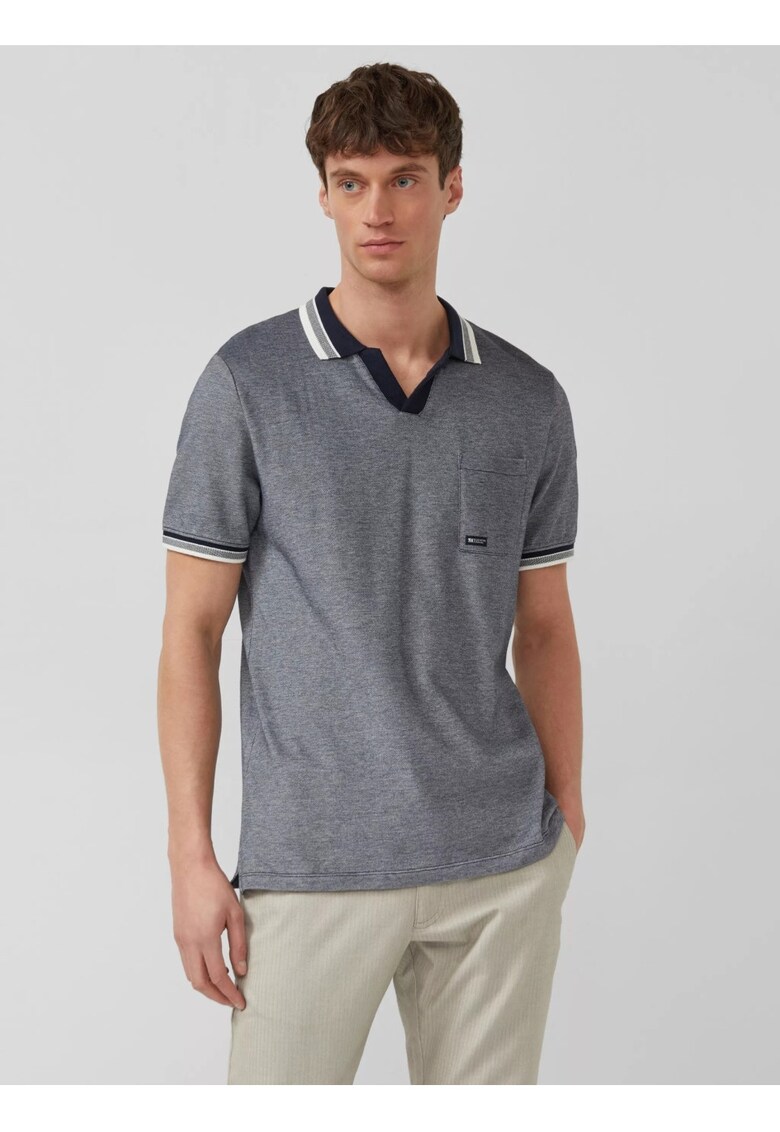 Tricou polo barbati cu anchior din bumbac piqué - Regular fit - Bleumarin inchis