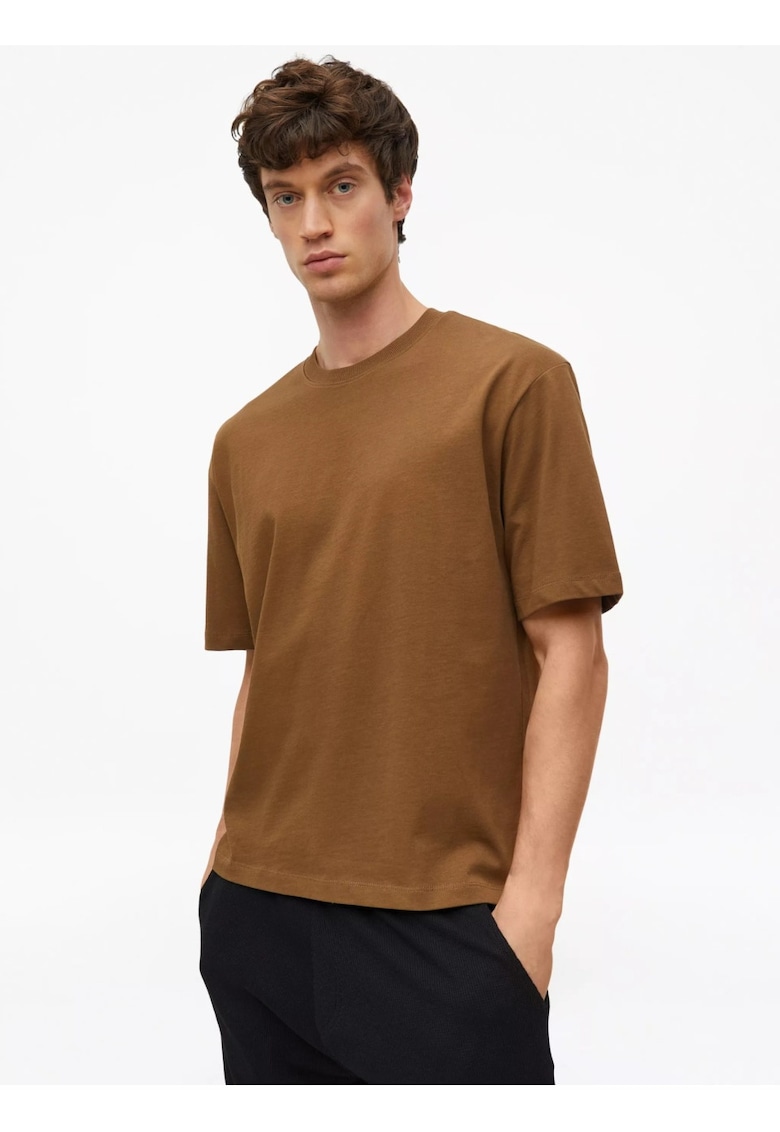 Tricou barbati la baza gatului - din jerseu gros de bumbac - Modern fit - Maro