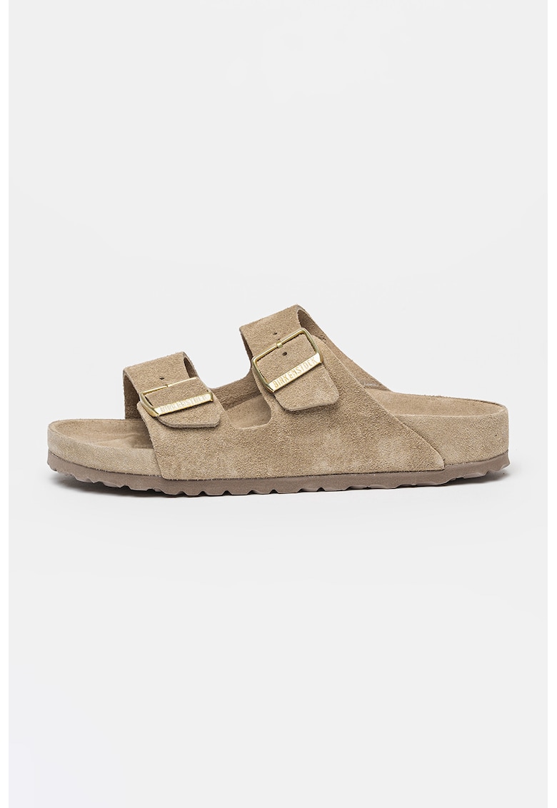 Papuci din piele intoarsa cu catarame Arizona - Maro taupe deschis