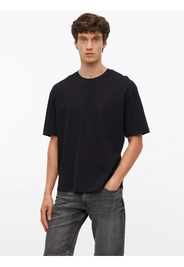 Tricou barbati la baza gatului - din jerseu gros de bumbac - Modern fit - Negru