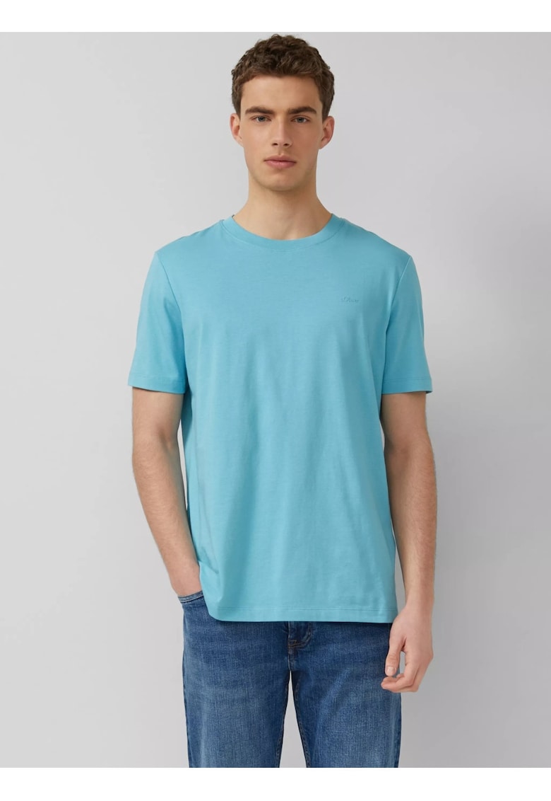 Tricou barbati din bumbac - la baza gatului - Regular fit - Turcoaz -