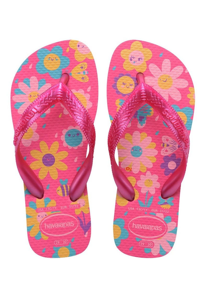 Papuci flip-flop cu bareta separatoare si model floral