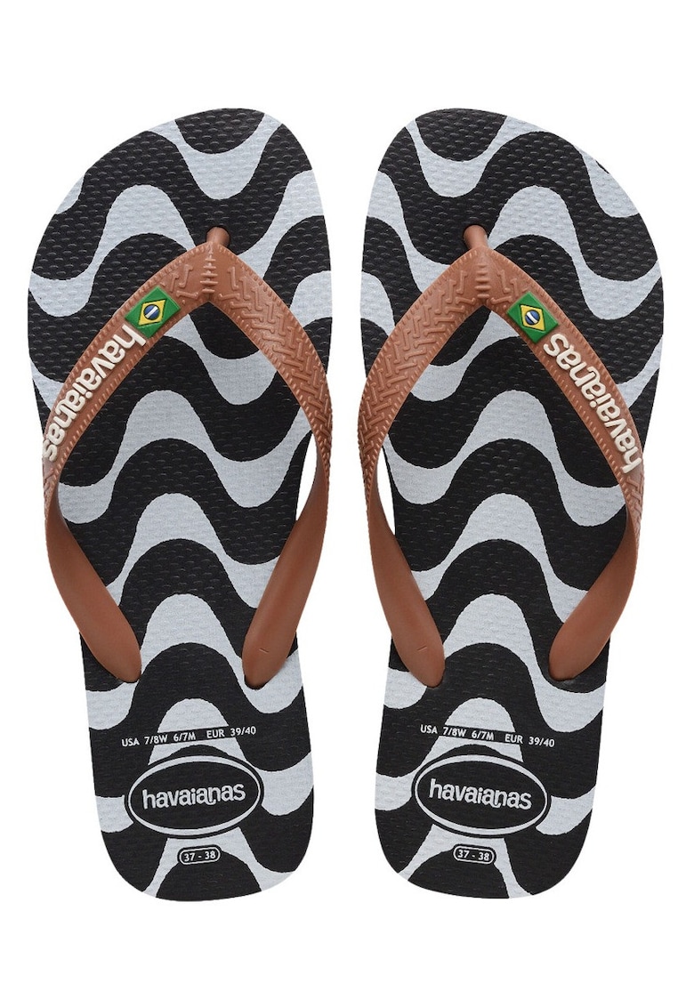 Papuci flip-flop din cauciuc cu bareta separatoare si model zebra