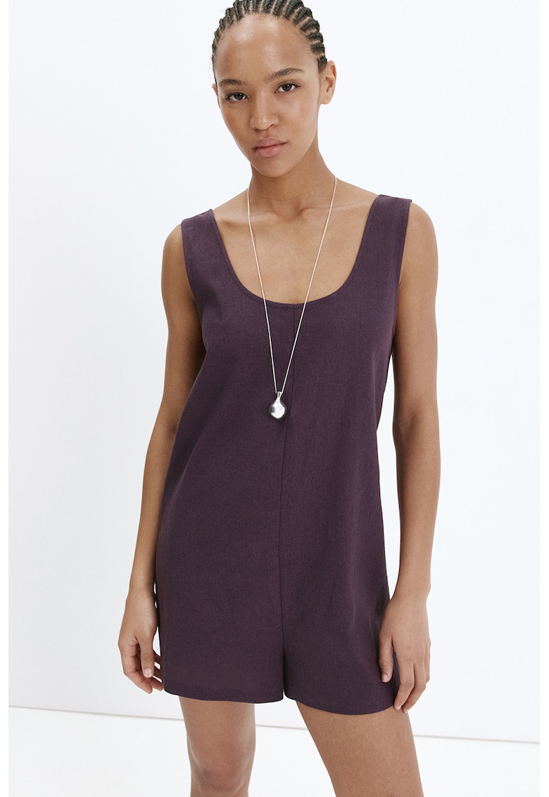 Salopeta din amestec de in cu decolteu adanc pe spate - Violet aubergine