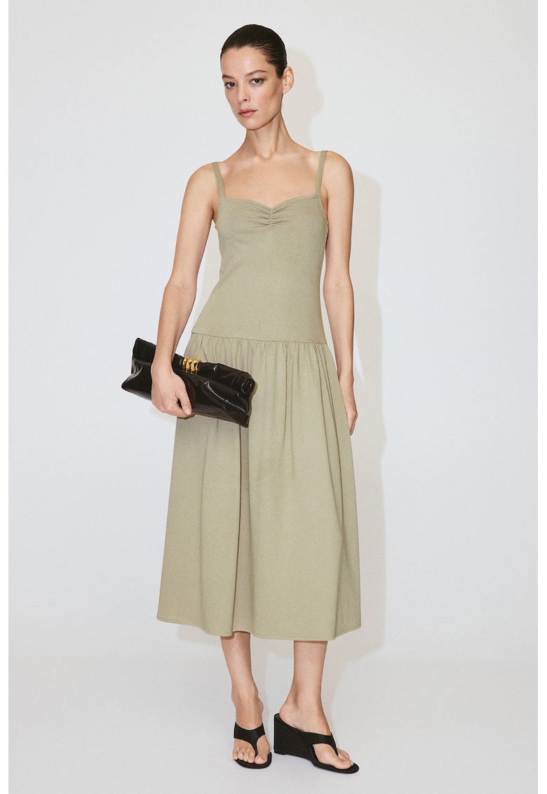Rochie midi tricotata fin - Kaki