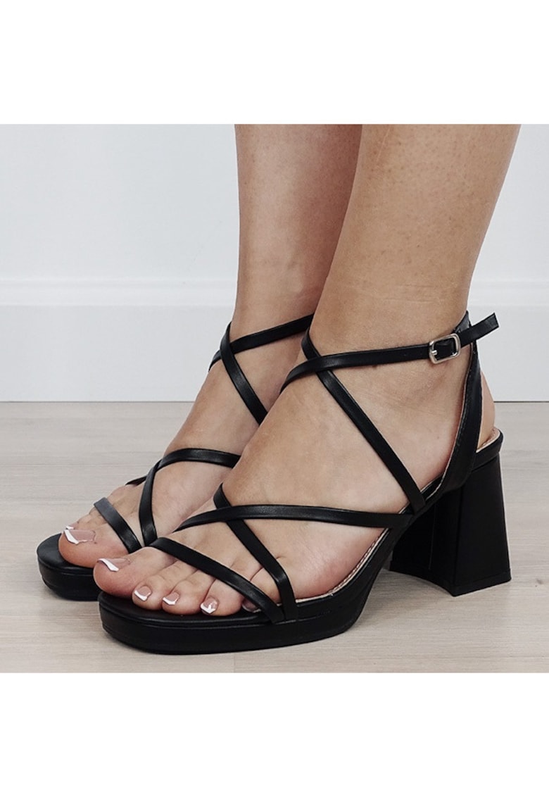 Sandale elegante negre cu toc comod H8-836 M12 20308 - Negru