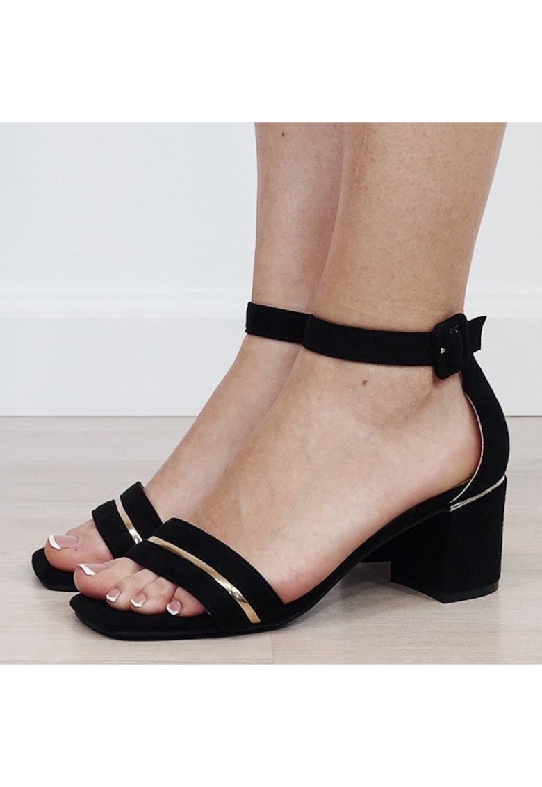 Sandale elegante negre cu toc comod FF-11 M12 20327 - Negru